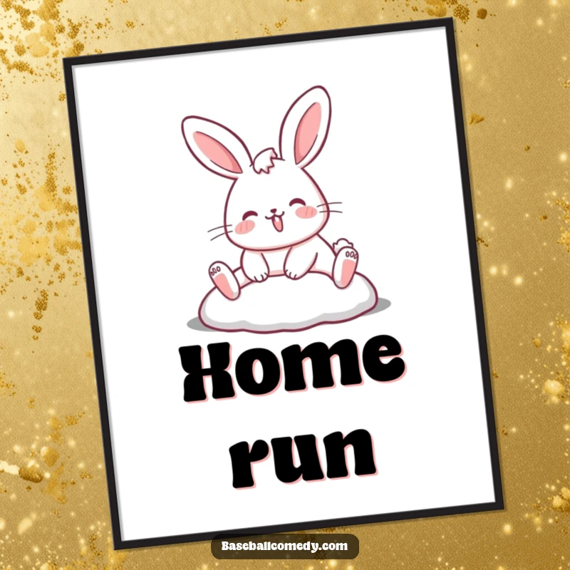 Funny rabbit poster art of a rabbit sliding into a base, perfect for adding humorous sports decor to any room.