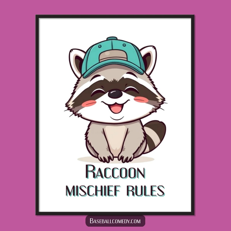 Funny Raccoon Baseball Poster - Whimsical Art, Hilarious Home Decor Gift