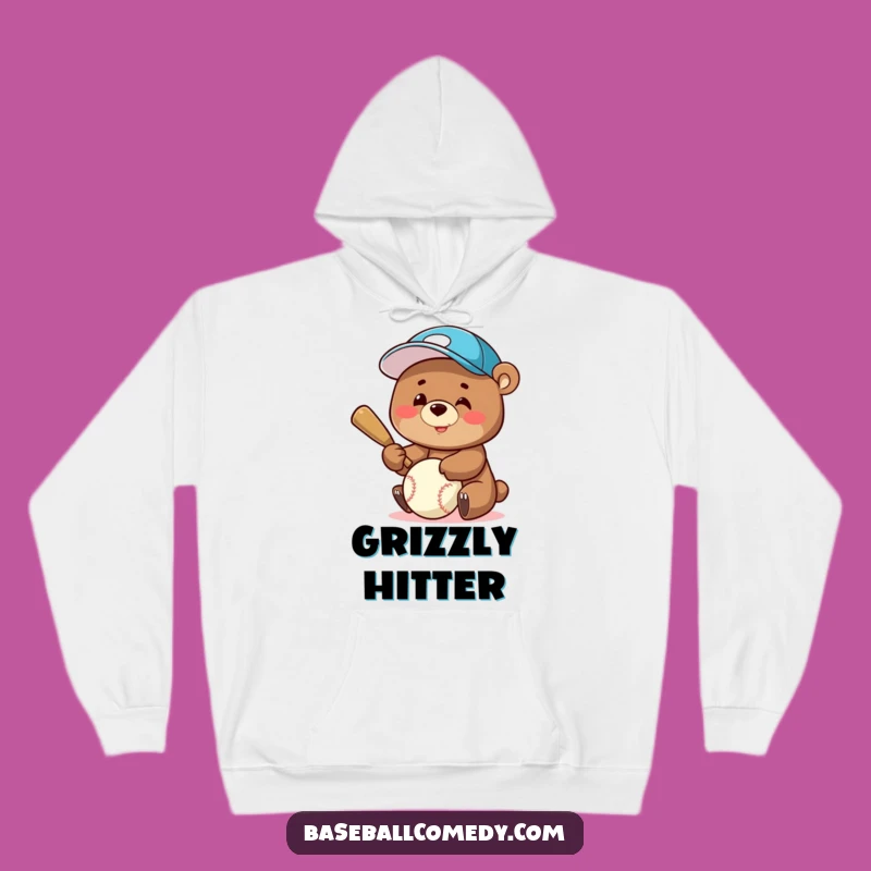Funny Bear Batter Hoodie: Cozy Comfort with a Smiling Baseball Cap Bear - Awesome Gift Idea!