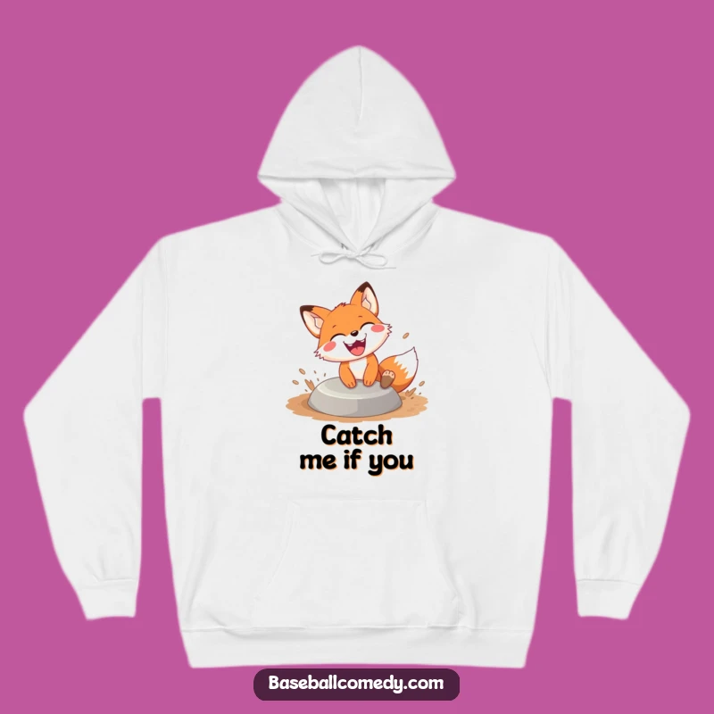 Funny Fox Sliding Hoodie: Grinning Base Runner, Cozy & Hilarious Gift!