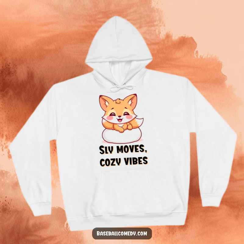 Funny hoodie featuring a joyful fox sliding into a baseball base, perfect for cozying up with a humorous vibe.