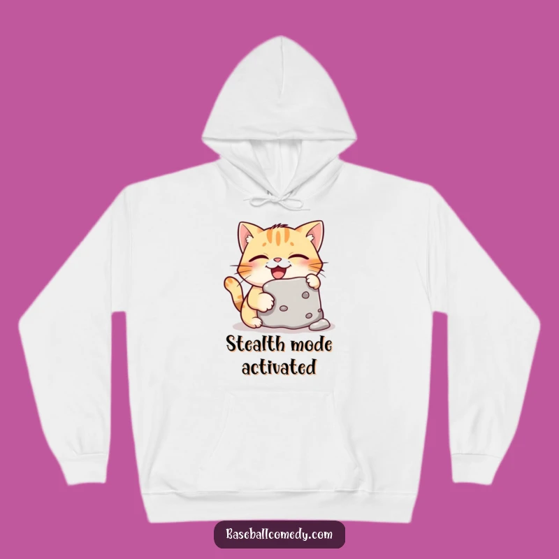 Funny Giggling Cat Stealing Base Hoodie - Cozy Baseball Humor Apparel