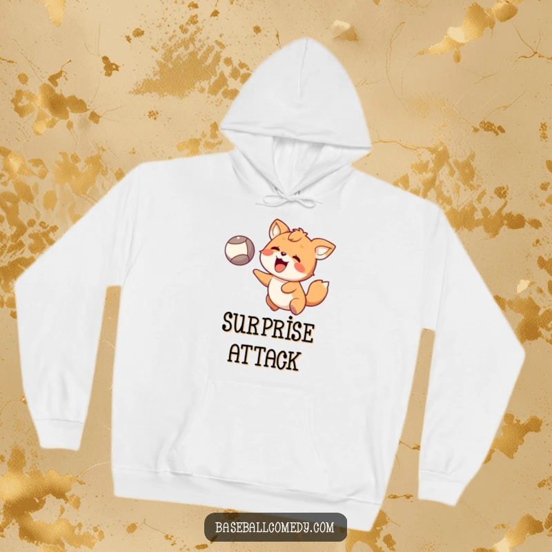 Funny Hoodie: Happy animal caught mid-catch with a surprised expression, reacting to a flying ball with delight.