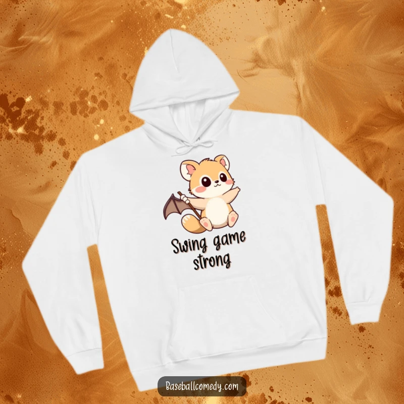 Funny Hoodie: Cute animal intensely swinging a baseball bat, capturing a moment of athletic focus and determination, ideal for fans.