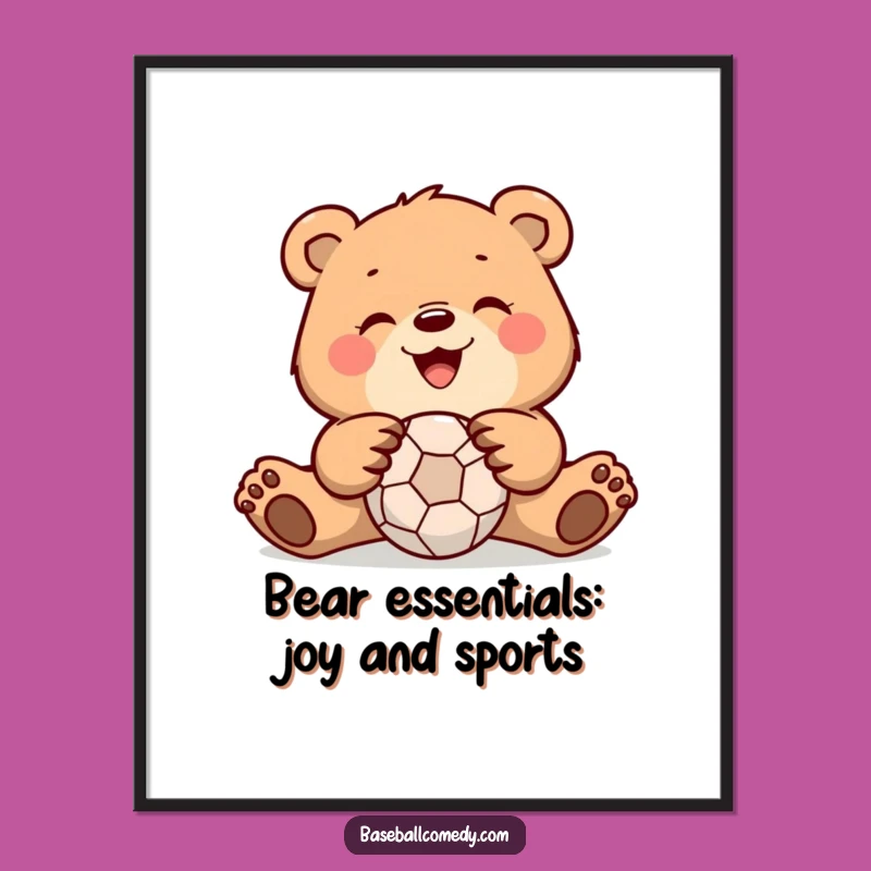 Funny Free Printable Wall Art: Bear Catching Ball, Humorous Downloadable Decor!
