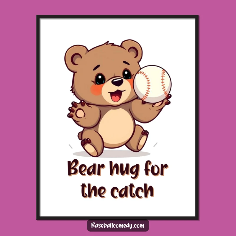 Free Printable Wall Art: Determined Bear Cub Catches Baseball
