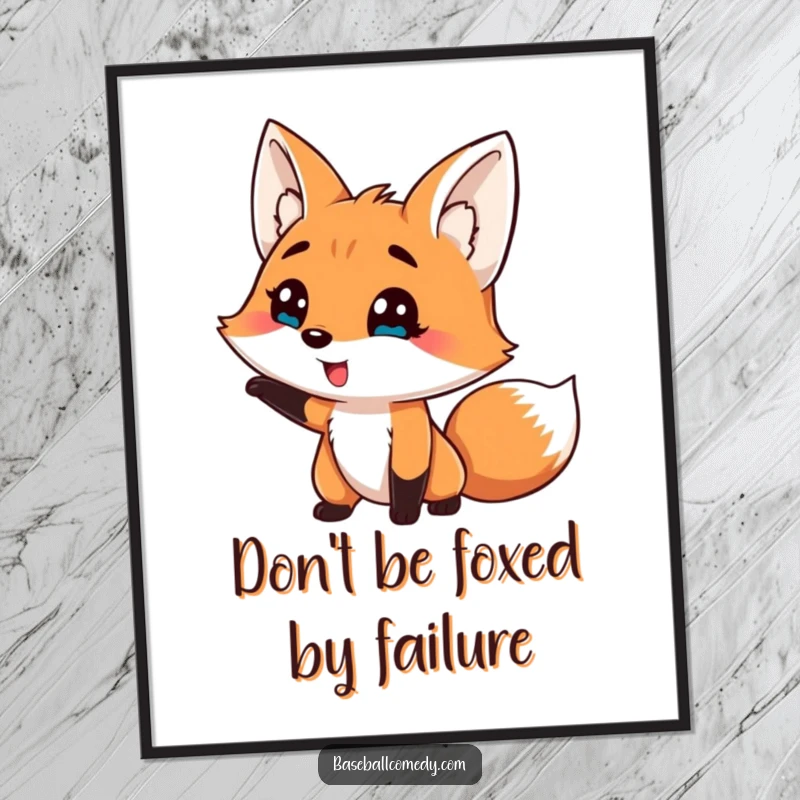 Funny Free Printable Wall Art: Silly fox comically striking out during a baseball game, humorous downloadable art for laughs.