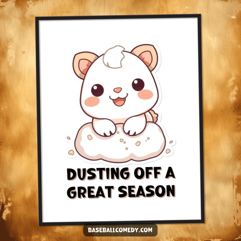 Funny Free Printable Wall Art: Smiling animal sliding into a base, a cloud of dust kicking up, capturing a moment of action.