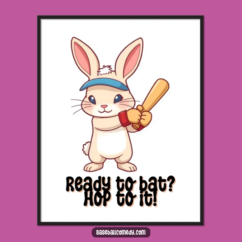 Free Printable Wall Art: Focused Rabbit Batter, Energetic Baseball Decor Downloadable