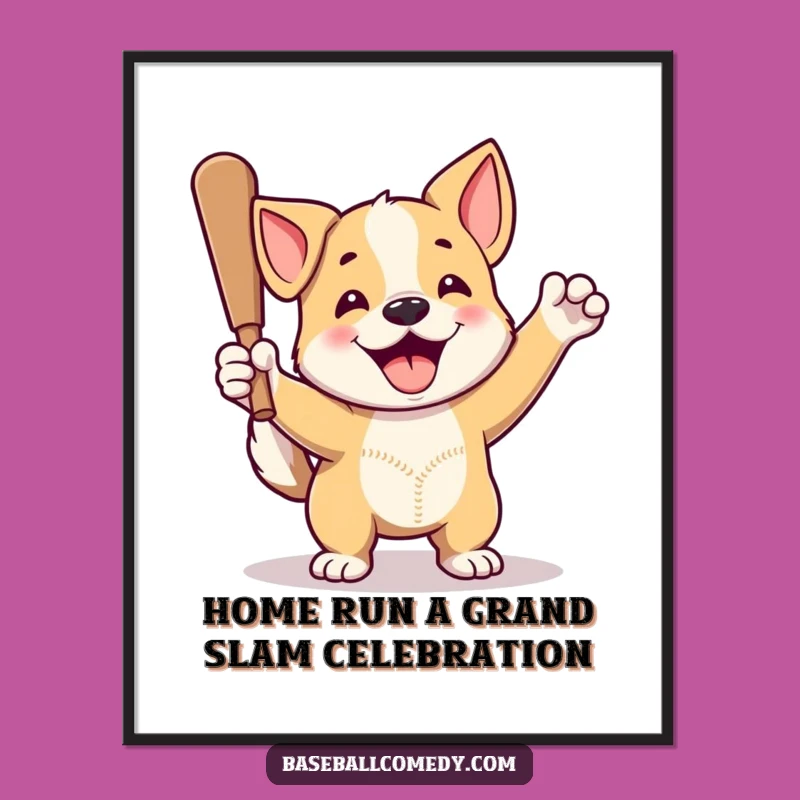 Free Printable Wall Art: Funny Dog Home Run Celebration Downloadable Art