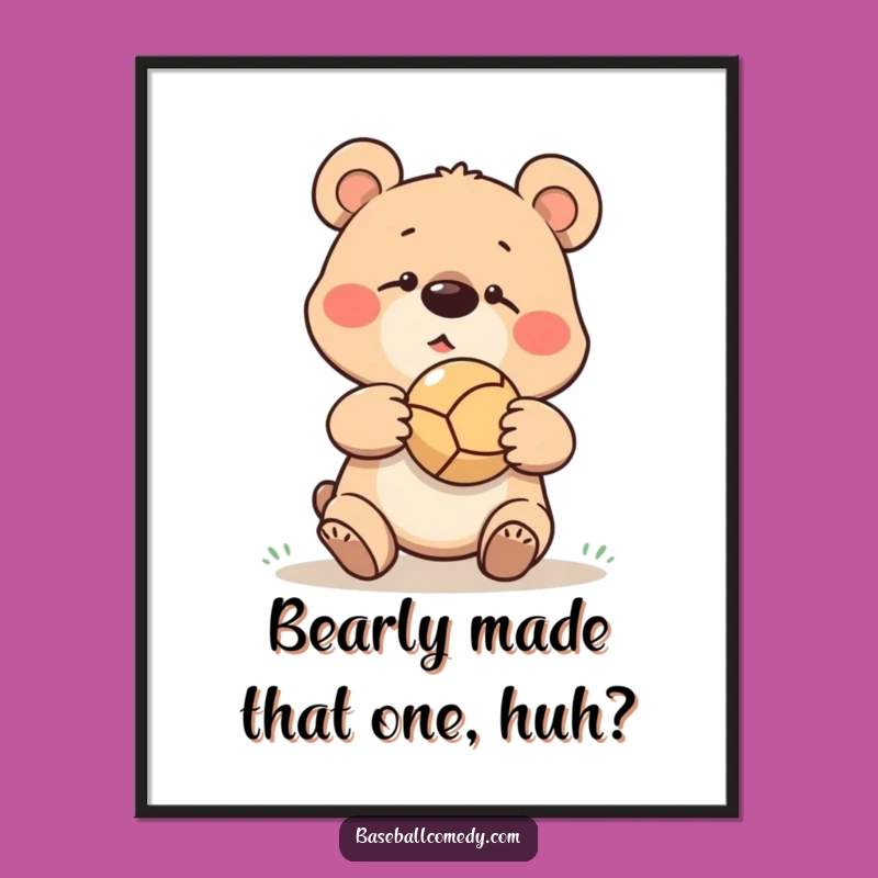 Free Printable Wall Art: Goofy Bear Baseball Fail, Hilarious Animal Decor Downloadable