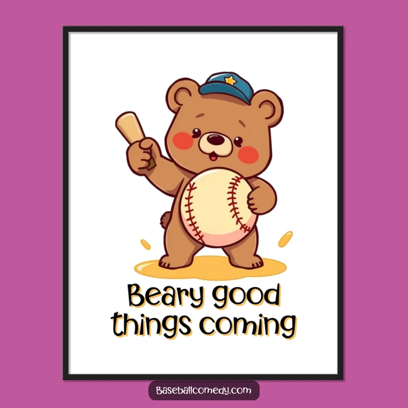 Free Printable Wall Art: Honey-Pitching Bear - Humorous Sports Decor Download