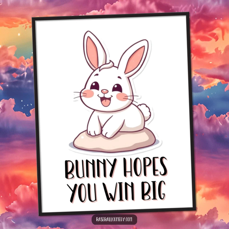Funny Free Printable Wall Art: A happy bunny slides into home base with an ecstatic grin, capturing pure joy.