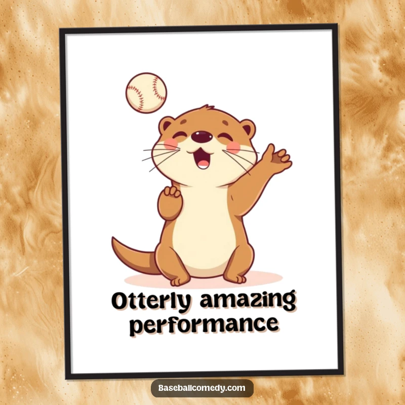 Funny Free Printable Wall Art: A playful otter skillfully juggles baseballs, creating a dynamic and whimsical scene.