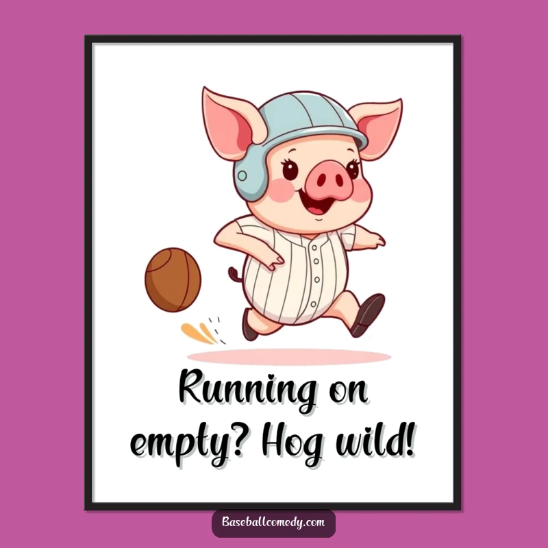 Free Printable Wall Art: Funny Pig Baseball Runner, Hilarious Home Decor Downloadable