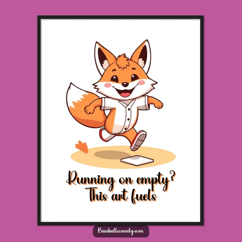 Free Printable Wall Art: Funny Grinning Fox Running Bases Humor