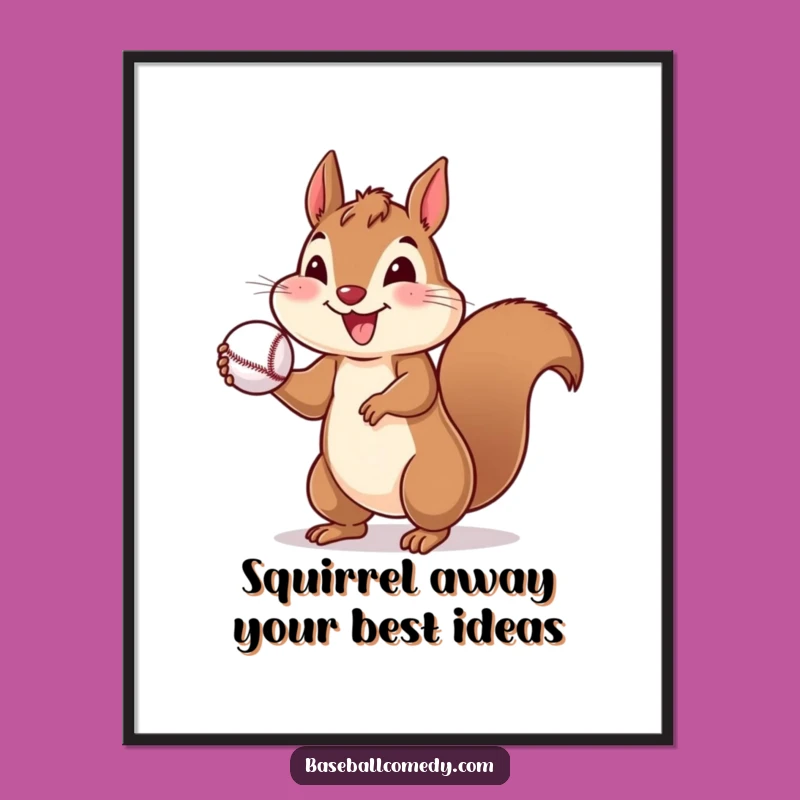 Free Printable Wall Art: Cheerful Squirrel Throwing Baseball - Funny Downloadable Art