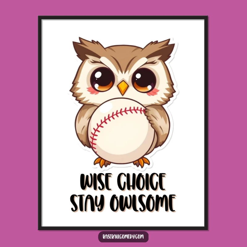 Free Printable Owl Wall Art: Funny Curious Owl with Baseball Downloadable Art
