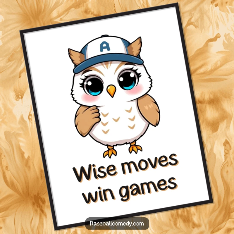 Funny Free Printable Wall Art: A winking owl in a coaching stance at first base, a humorous piece.