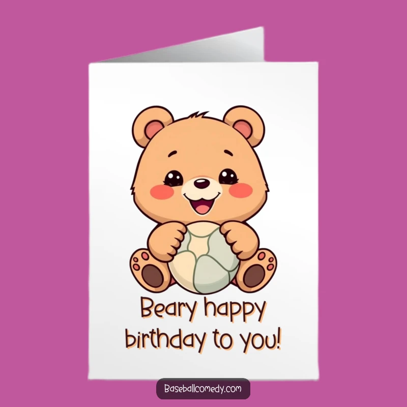 Free Printable Birthday Card: Funny Bear Catching Ball, Perfect Downloadable Gift
