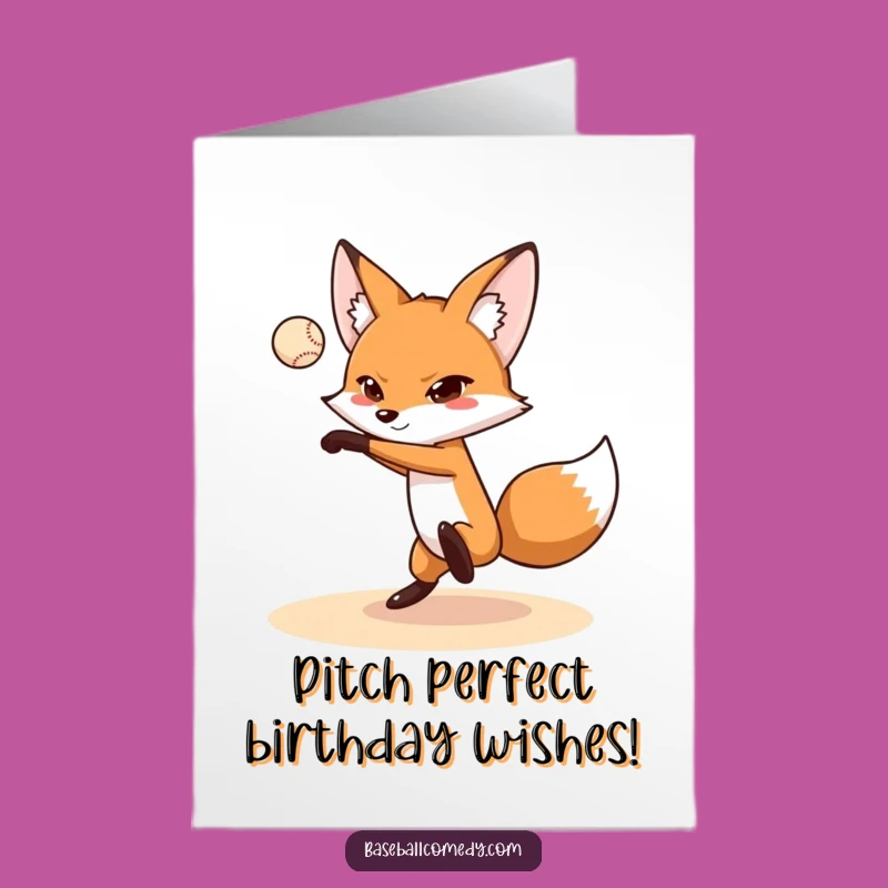 Free Printable Birthday Card: Focused Fox Pitching, Hilarious Download!