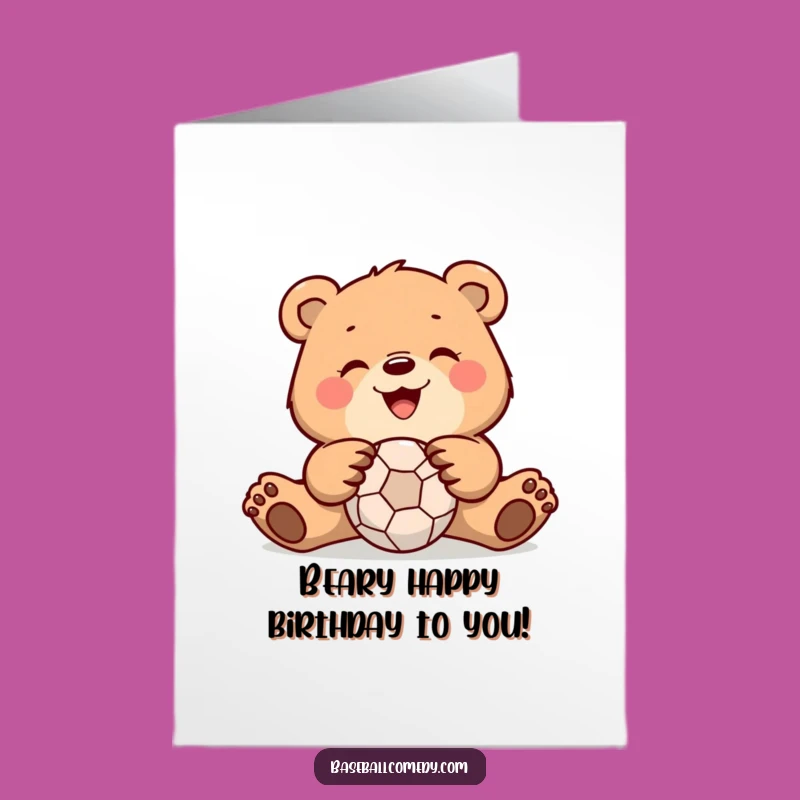 Free Printable Birthday Card: Funny Bear Catching Ball, Hilarious Downloadable Gift!