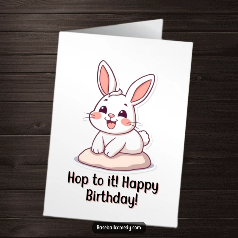 Funny Free Printable Birthday Card: A happy bunny slides headfirst into home plate with a huge, infectious grin.