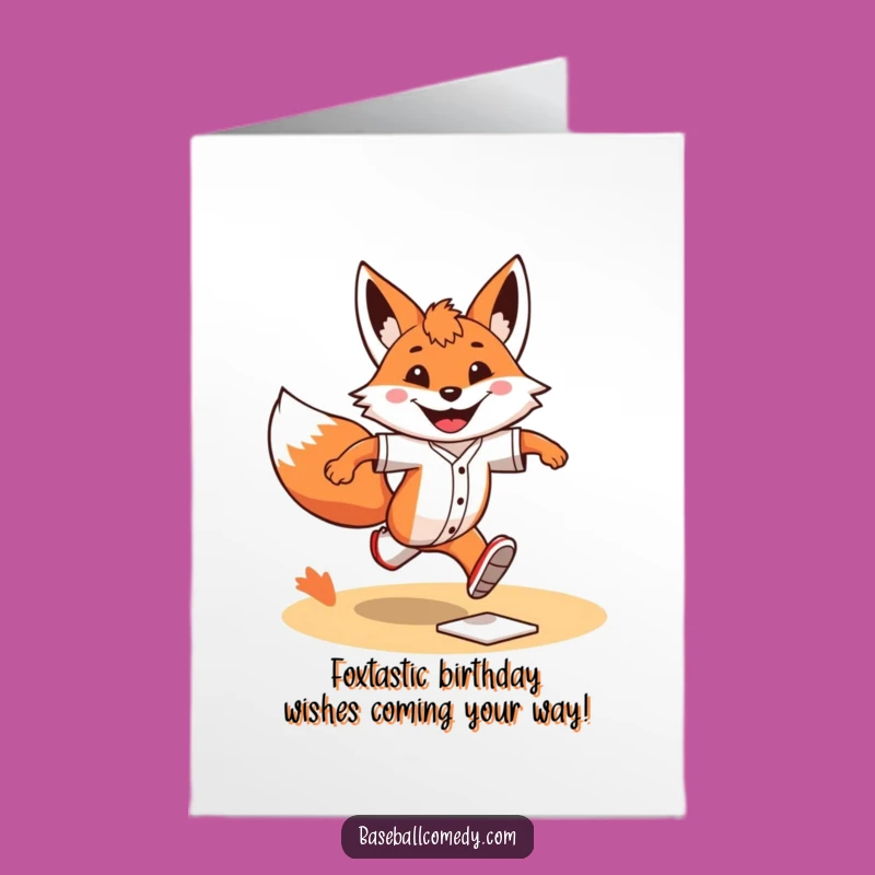 Free Printable Fox Birthday Card: Funny Running Bases Humor Downloadable Gift