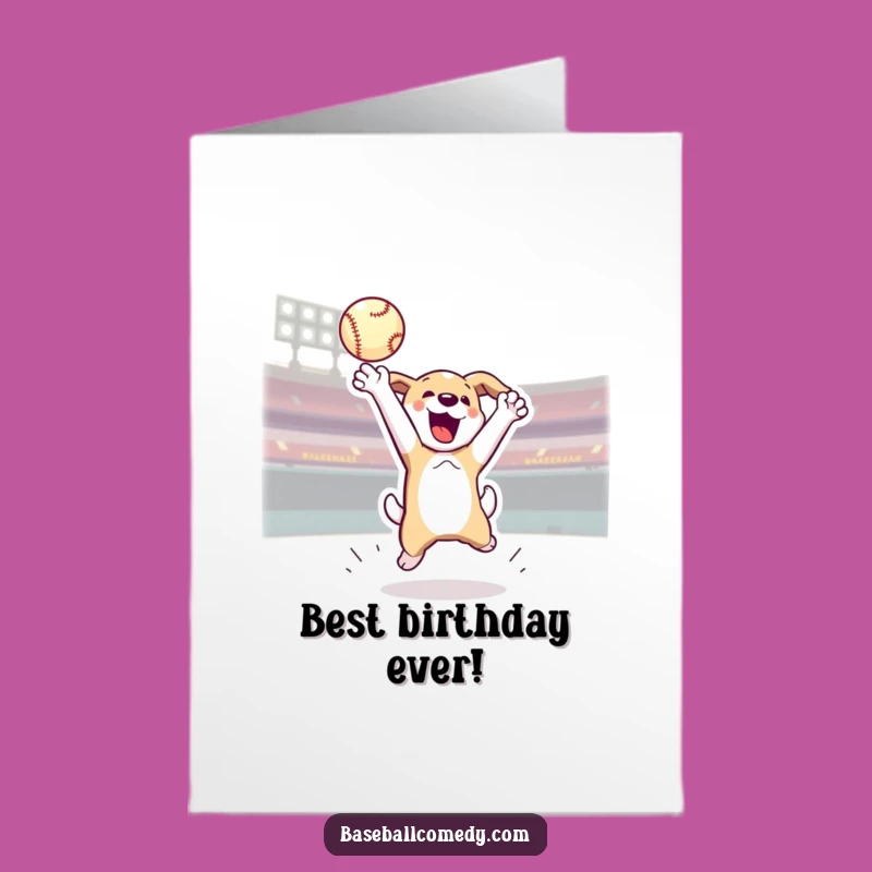 Free Printable Jumping Dog Birthday Card - Funny Baseball Downloadable!