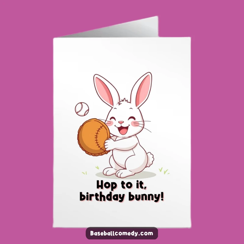 Free Printable Rabbit Birthday Card: Funny Baseball Catch Humor Downloadable Gift