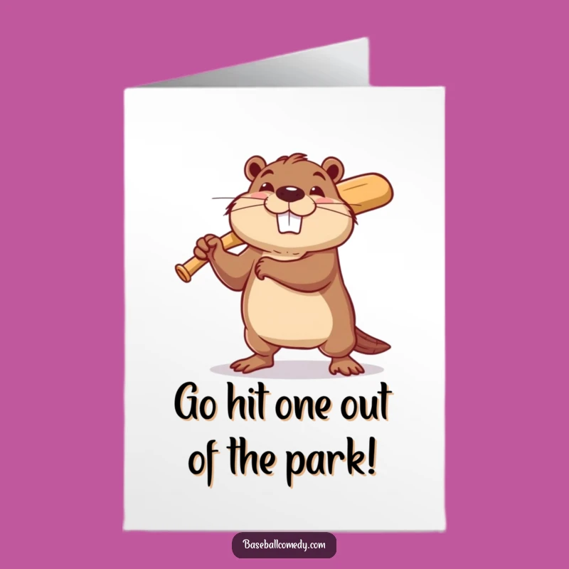 Free Printable Birthday Card: Funny Beaver Baseball Player for a Home Run Celebration