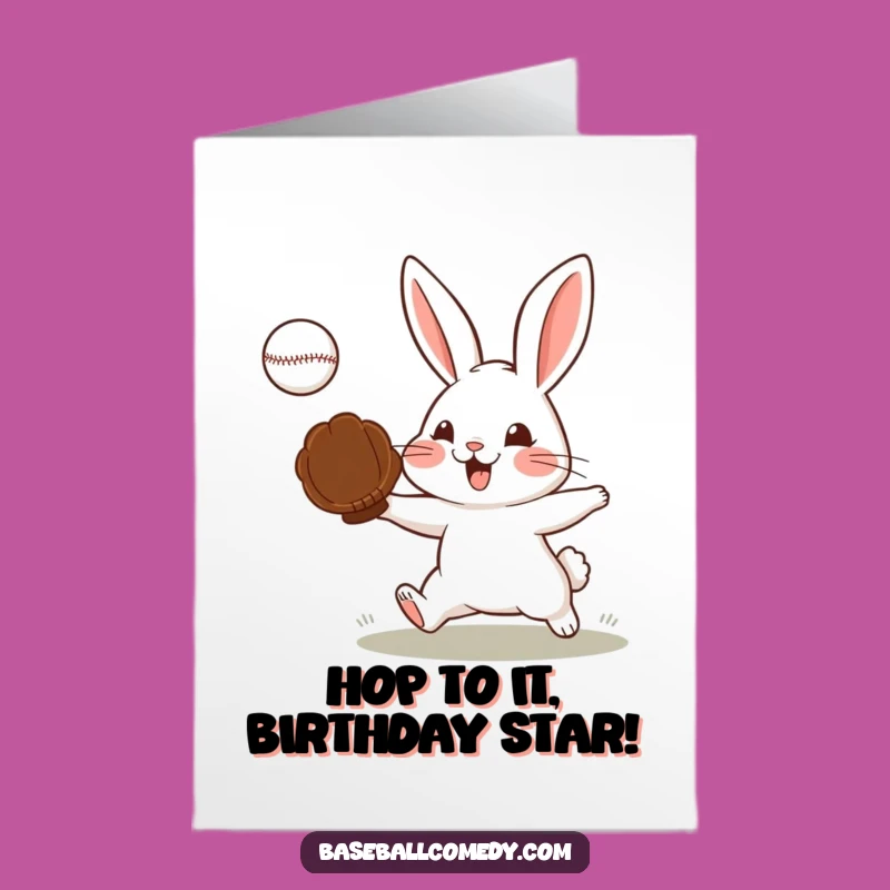 Free Printable Birthday Card: Determined Rabbit Catches Ball - Funny Downloadable Gift