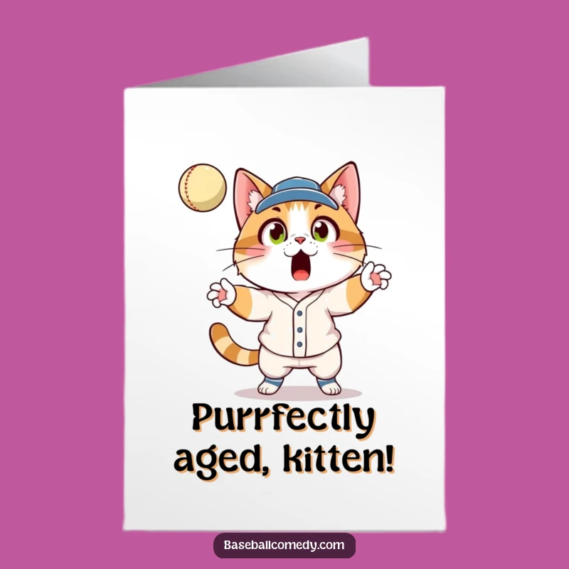 Free Printable Birthday Card: Surprised Cat Catcher, Funny Baseball Humor Downloadable
