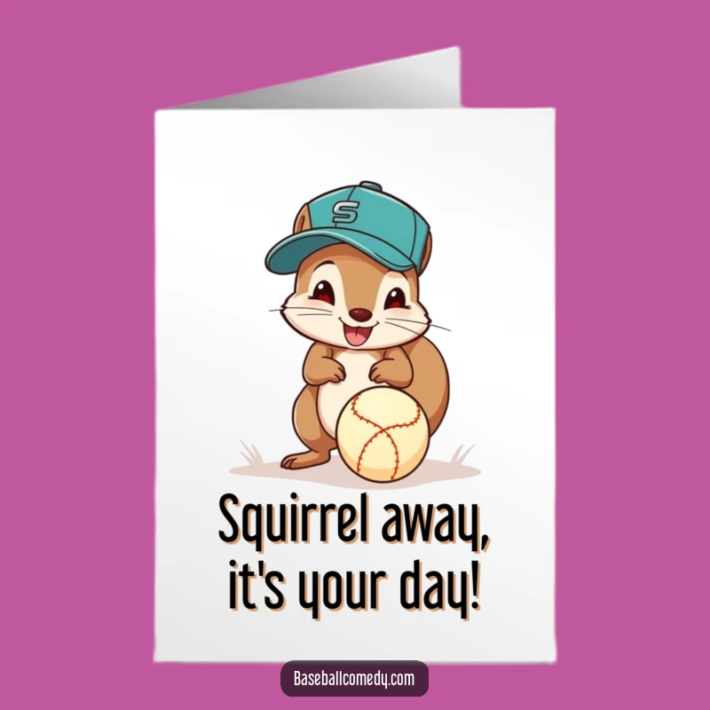 Free Printable Birthday Card: Excited Squirrel Baseball Player Downloadable Gift