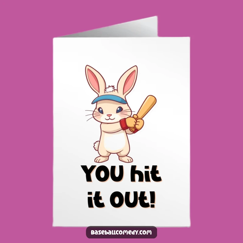 Free Printable Congrats Card: Determined Rabbit Batter, Sports Humor Downloadable Gift