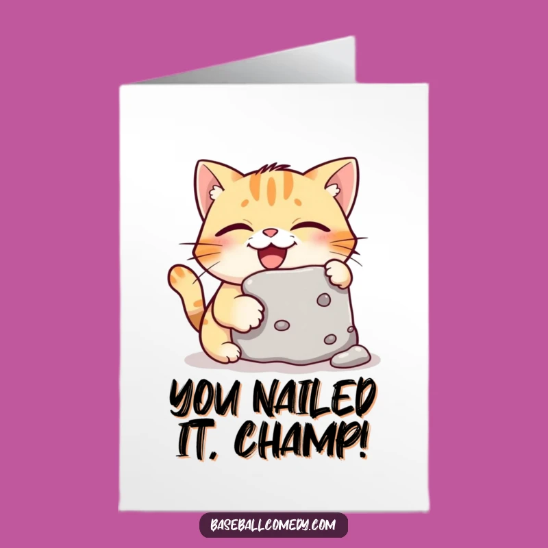 Free Printable Congrats Card: Giggling Cat Steals Base - Humor Downloadable!