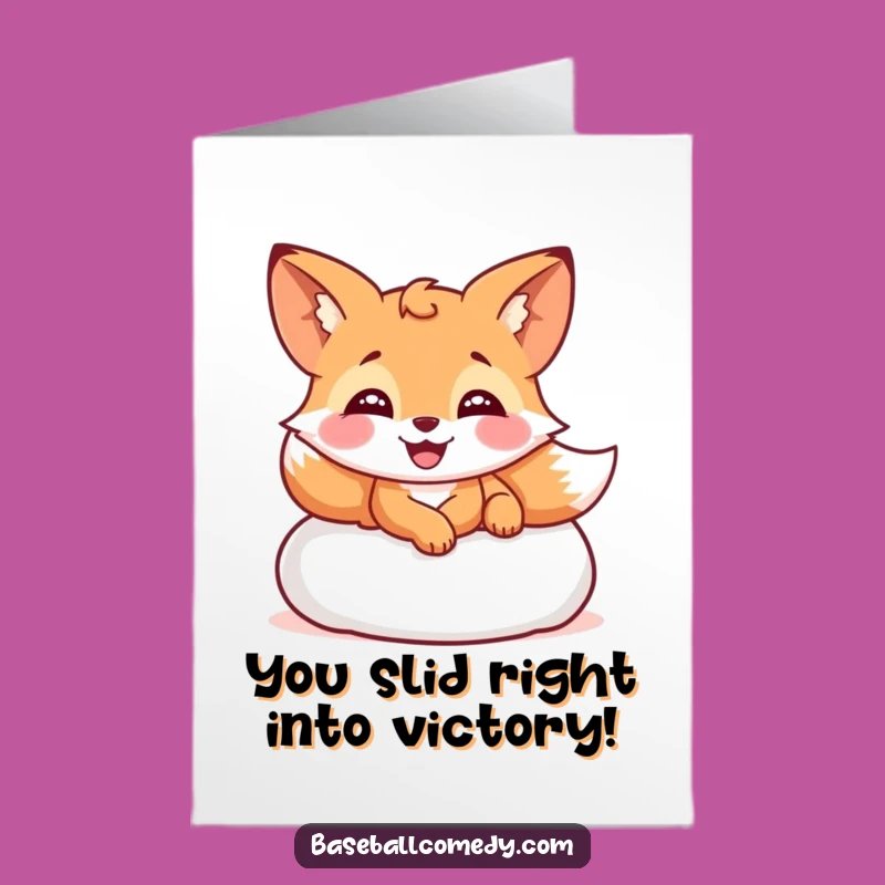 Free Printable Congrats Card: Giggling Fox Steals Home - Funny Downloadable Gift