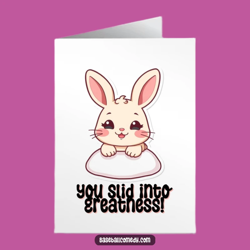 Free Printable Congrats Card: Rabbit's Winning Slide, Easy Downloadable Celebration