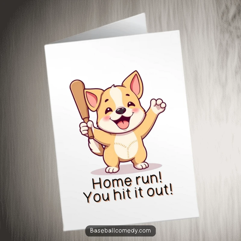 Funny Free Printable Dog Congratulations Card: Proud dog hitting a home run, perfect for celebrating any victory.