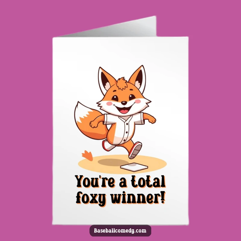 Free Printable Fox Congrats Card: Funny Running Bases Downloadable Gift