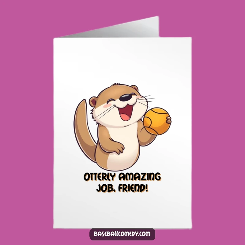 Free Printable Otter Congrats Card: Funny Otter Baseball Catch Downloadable Gift