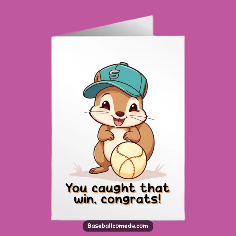 Free Printable Congrats Card: Squirrel Baseball Star Makes a Play Downloadable Gift