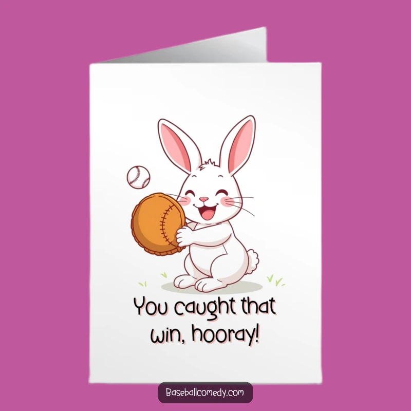 Free Printable Rabbit Congrats Card: Funny Baseball Catch Downloadable Gift