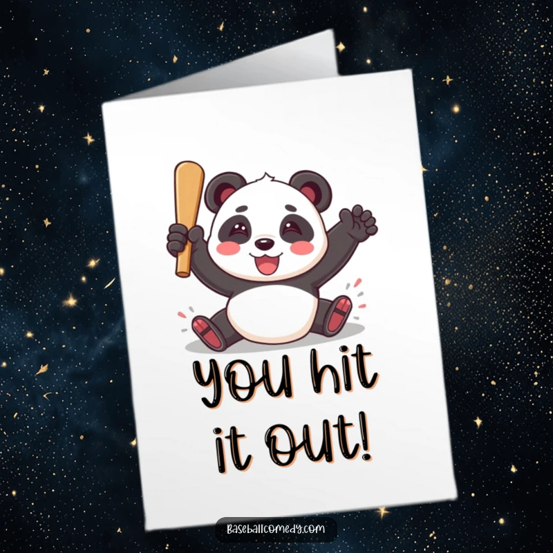 Funny Free Printable Panda Sliding into Home Plate Congratulations Card, a joyful celebration, ideal downloadable gift.