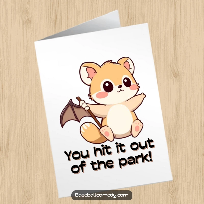 Funny Free Printable Congratulations Card: Determined animal swinging a baseball bat, symbolizing a triumphant win and achievement.