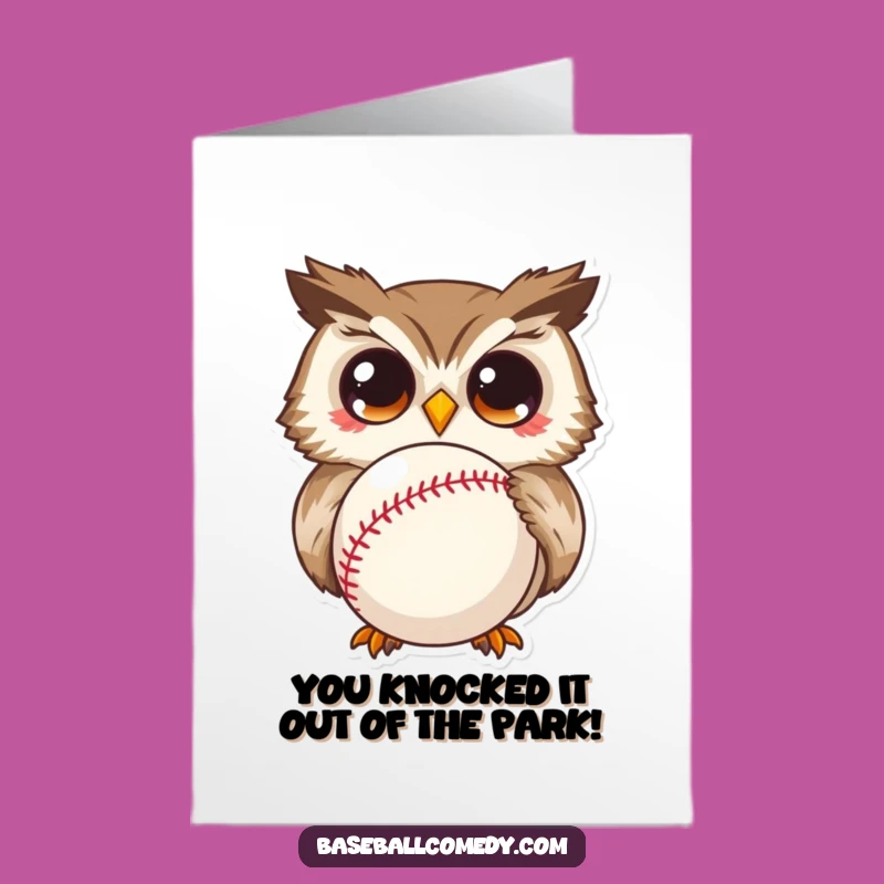 Free Printable Owl Congrats Card: Funny Owl Amazed by Baseball Downloadable Gift