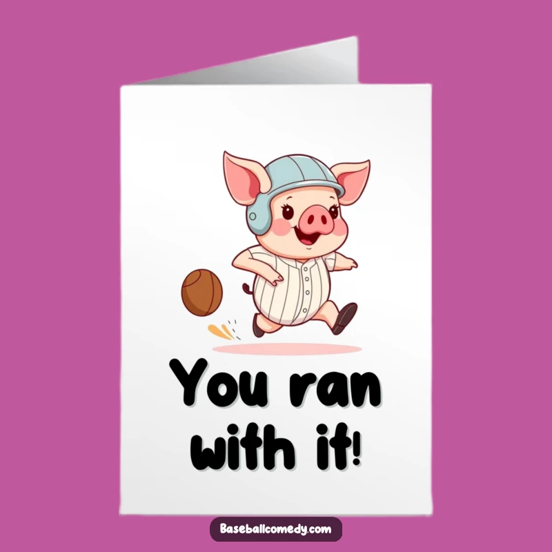 Free Printable Congrats Card: Humorous Pig Baseball Player, Fun Downloadable Gift