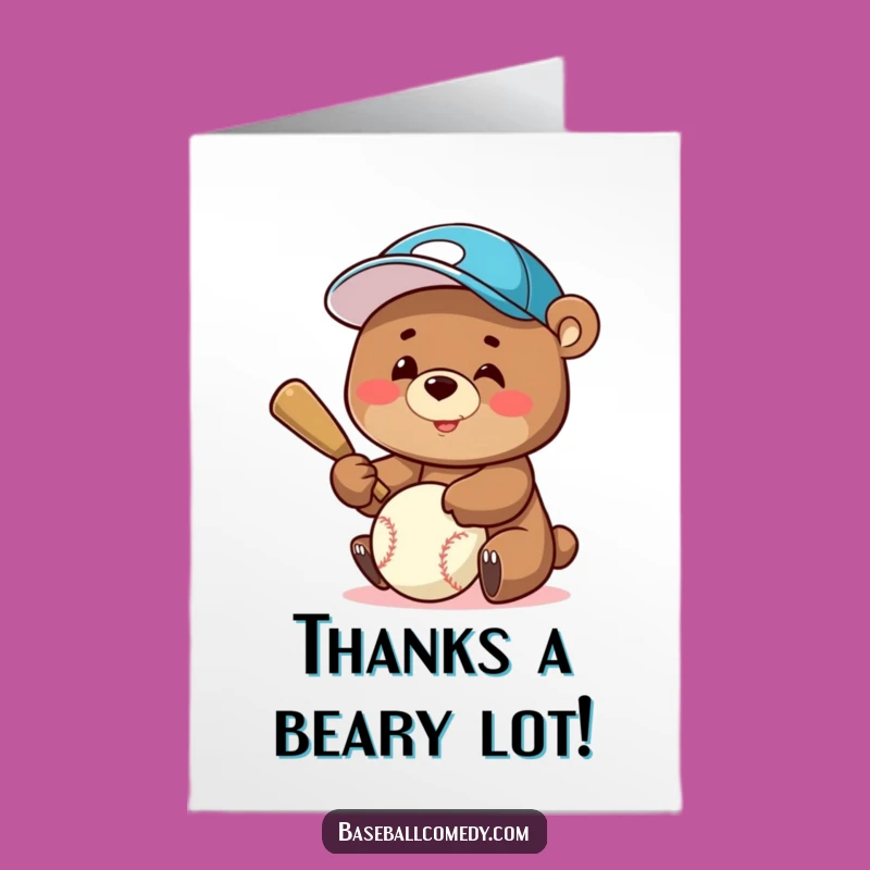 Free Printable Baseball Thank You Card: Humorous Bear Batting Gift Downloadable