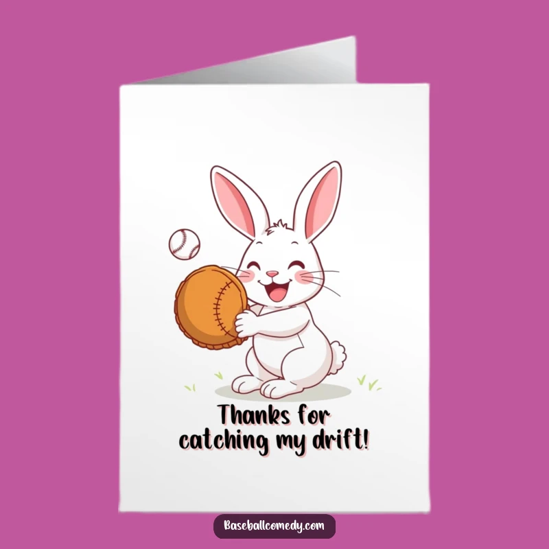 Free Printable Rabbit Thank You Card: Funny Baseball Catch Downloadable