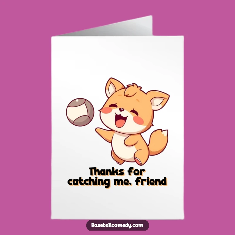 Free Printable Thank You Card: Animal Catches Ball with Grateful Surprise